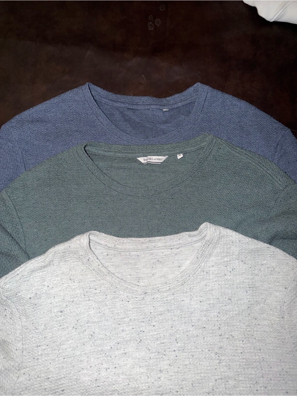 English Laundry Textured Crewneck Set in Blue, Green, Heather Gray